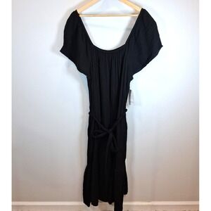 NWT Time & Tru Black Gauzy Dress Flutter Sleeve Sz XXL Off‎ The Shoulder Soft